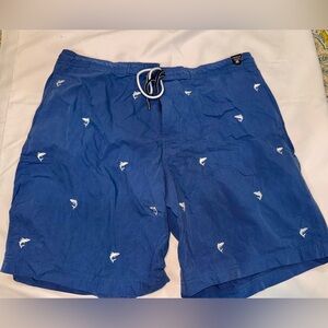 NWT Cremieux Embroidered Swimwear Blue with White Sharks Size XL